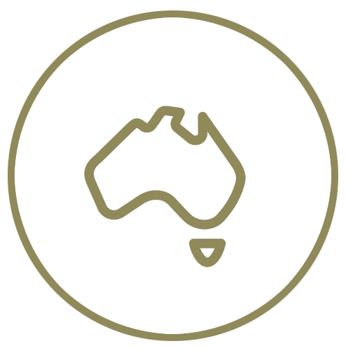 Outline of Australia in a circle on a white background for Australia made beef organs