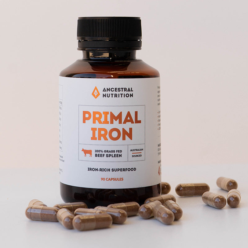 an image showing a bottle of Primal Iron beef spleen capsules