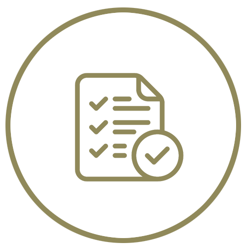 Icon of a document with checkboxes and a check mark inside a circle depicting tested beef organs