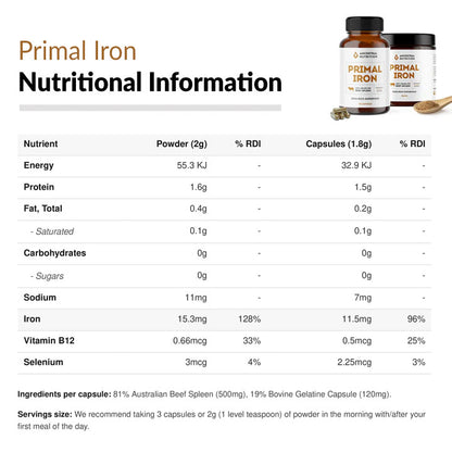Primal Iron Beef Spleen Nutritional Information